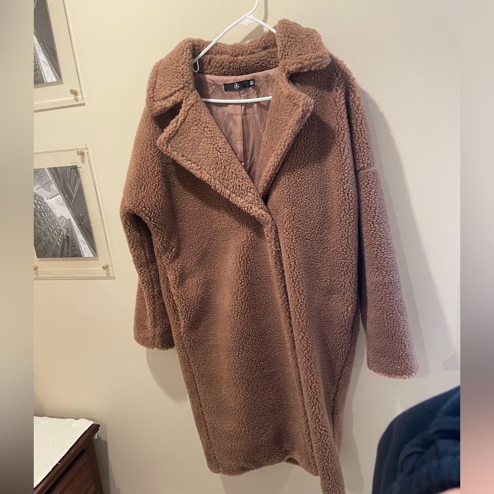 Missguided Brown Teddy Coat Sz 4